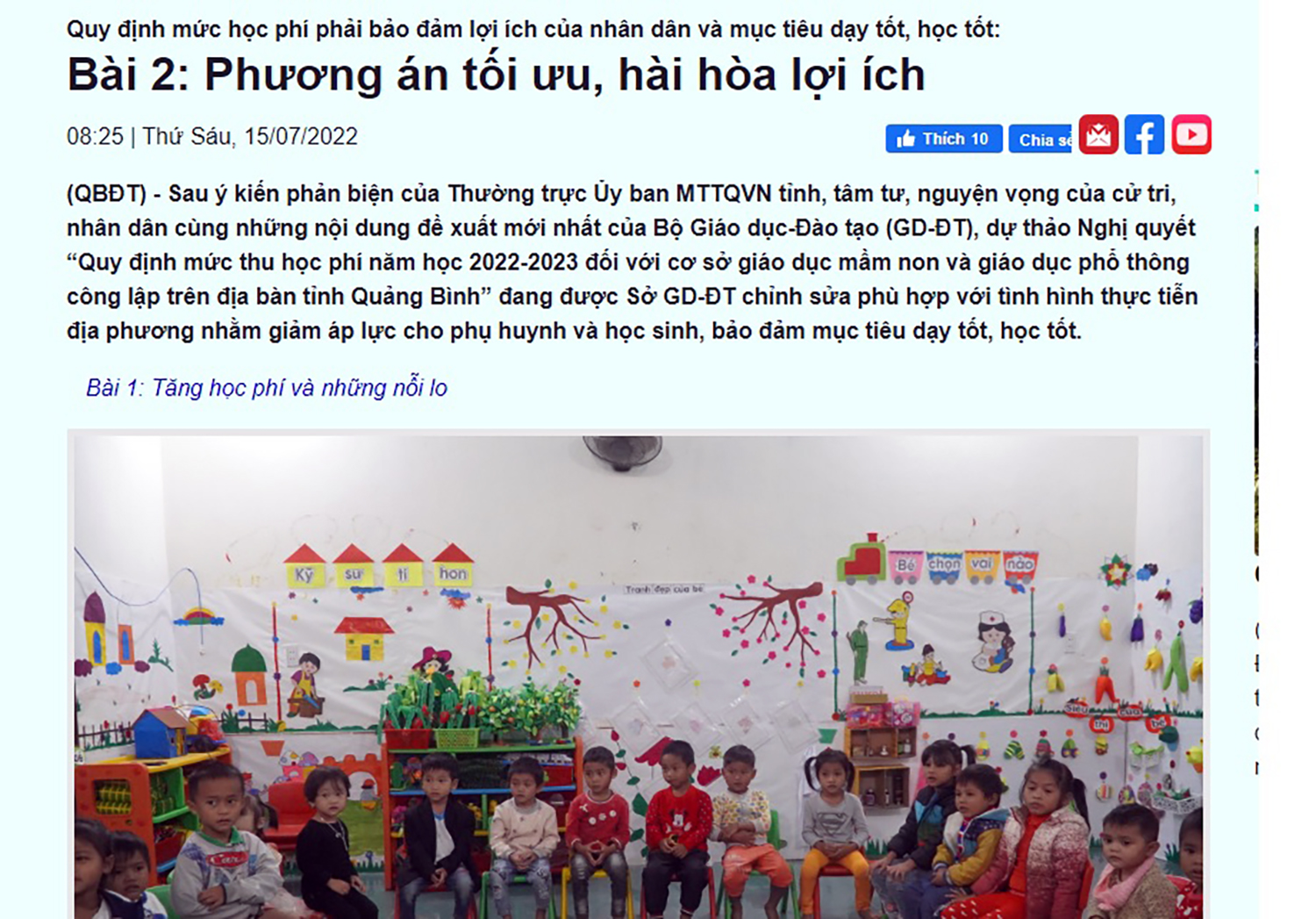  Bài phản ánh trên Báo Quảng Bình về dự thảo quy định học phí năm học 2022-2023
