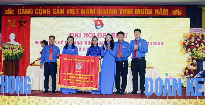 Lãnh đạo Tỉnh đoàn tặng Cờ thi đua đơn vị xuất sắc trong công tác đoàn và Thanh thiếu nhi, nhiệm kỳ 2017-2022 cho Đoàn khối DN tỉnh. 
