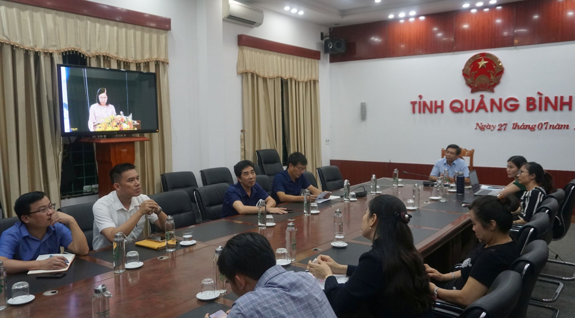 Các đại biểu tham dự hội nghị tại điểm cầu tỉnh Quảng Bình.