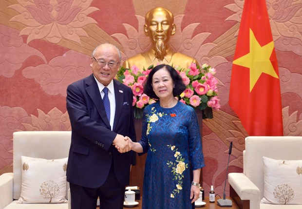 Trưởng Ban Tổ chức Trung ương, Chủ tịch Nhóm Nghị sỹ hữu nghị Việt Nam-Nhật Bản Trương Thị Mai tiếp Cố vấn đặc biệt Liên minh Nghị sỹ hữu nghị Nhật Bản-Việt Nam Takebe Tsutomu. (Nguồn: daibieunhandan)