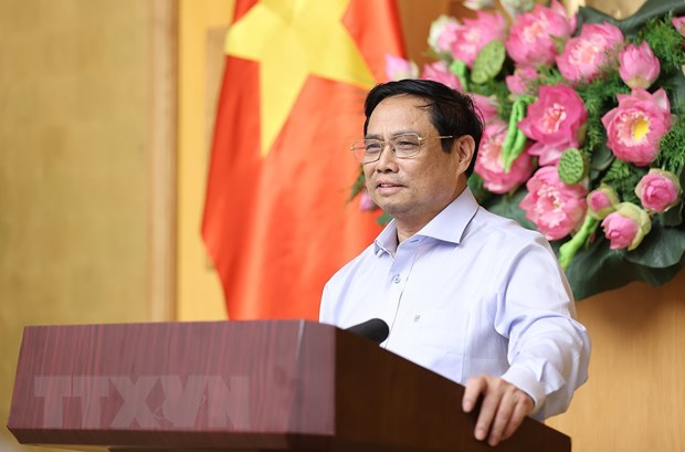 Thủ tướng Phạm Minh Chính kết luận buổi làm việc. (Ảnh: Dương Giang/TTXVN)