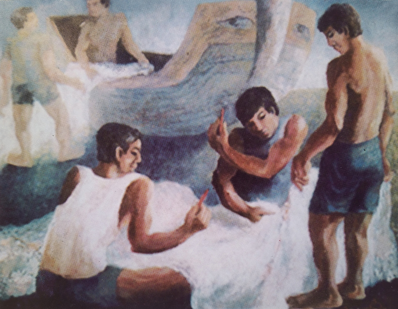 Vá lưới  Tranh sơ dầu