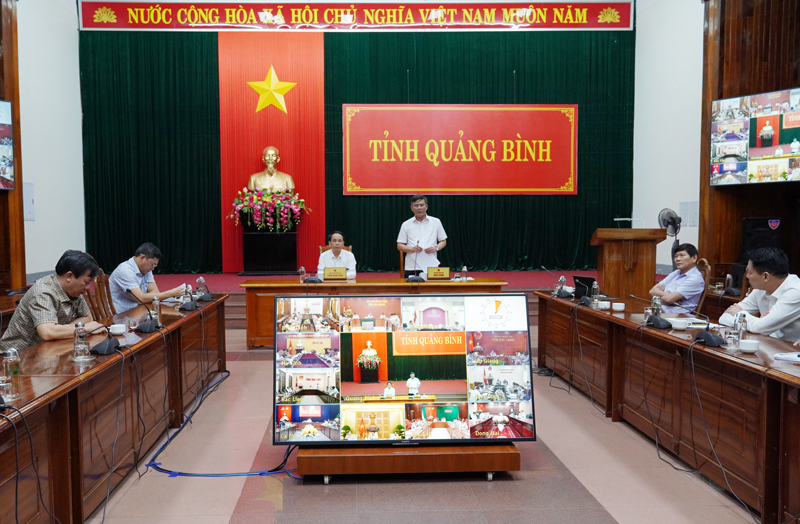 Quang cảnh hội nghị tại điểm cầu tỉnh Quảng Bình.