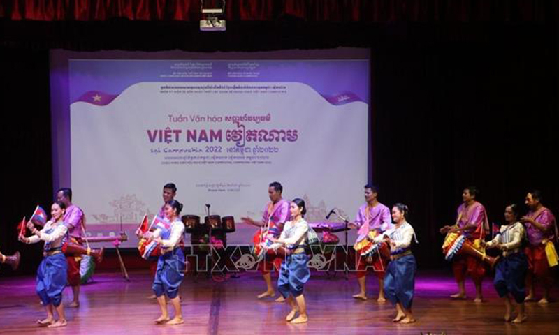 Giao lưu nghệ thuật hai nước Việt Nam - Campuchia. Ảnh: Nguyễn Vũ Hùng/PV TTXVN tại Campuchia