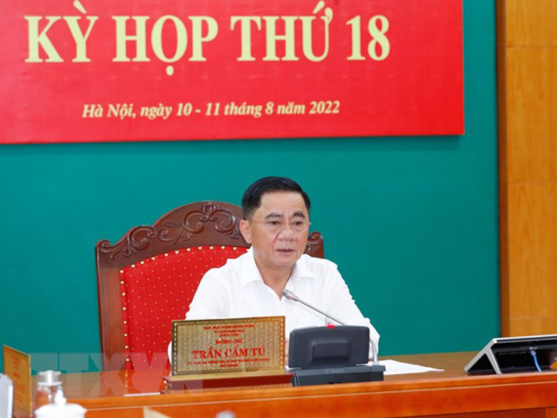 Ông Trần Cẩm Tú, Ủy viên Bộ Chính trị, Bí thư Trung ương Đảng, Chủ nhiệm Ủy ban Kiểm tra Trung ương chủ trì kỳ họp. (Ảnh: Phương Hoa/TTXVN)