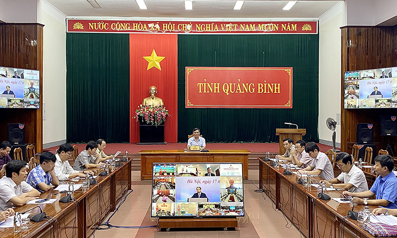 Quang cảnh hội nghị tại điểm cầu tỉnh Quảng Bình.
