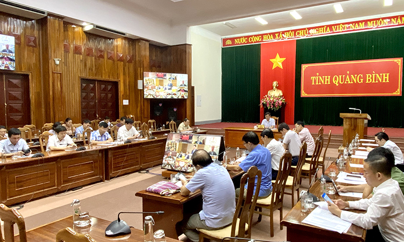 Quang cảnh hội nghị tại điểm cầu tỉnh Quảng Bình.