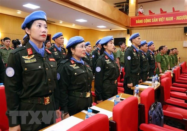 Các sỹ quan công an đi thực hiện nhiệm vụ gìn giữ hòa bình Liên hợp quốc. (Ảnh: Phạm Kiên/TTXVN)