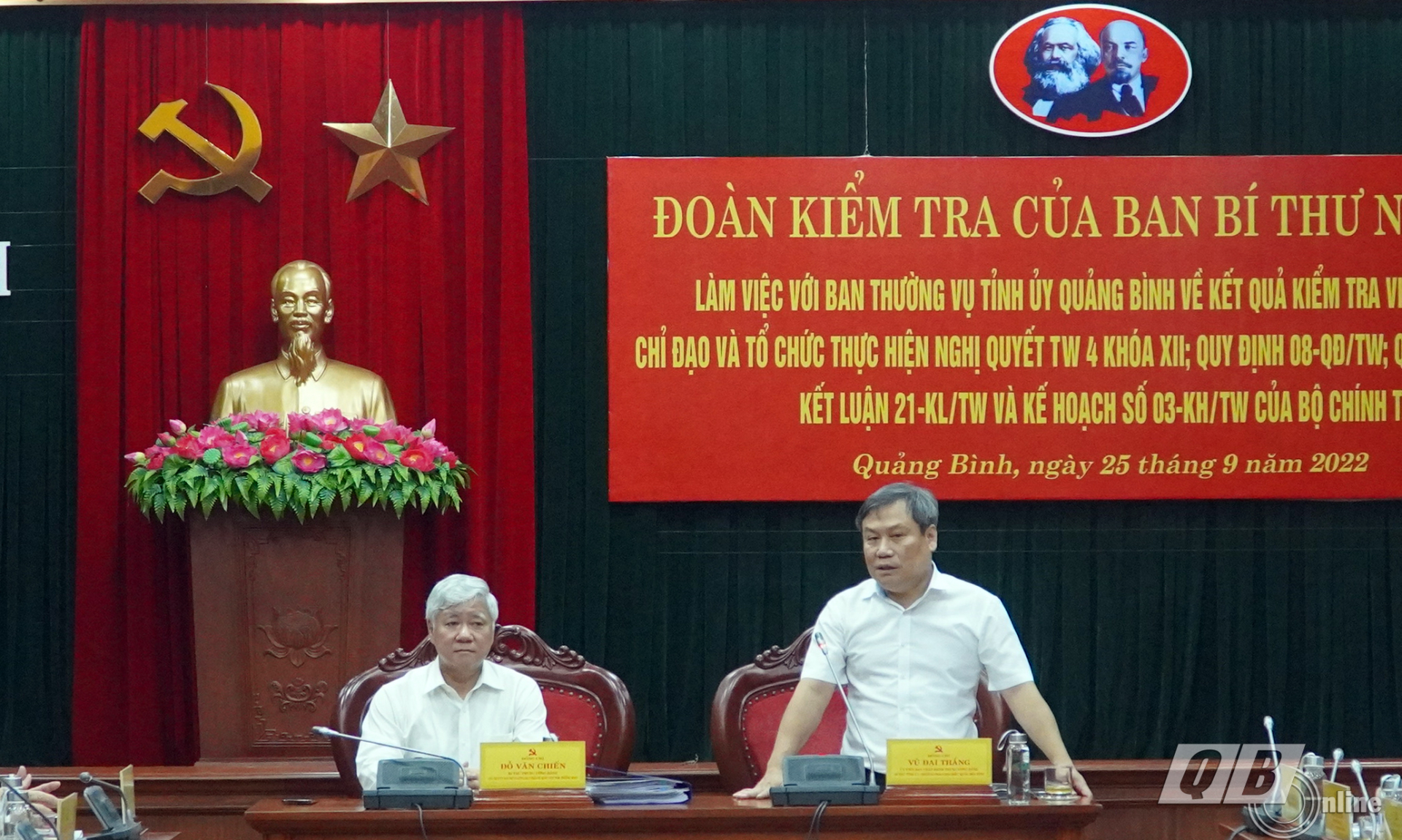 Đồng chí Bí thư Tỉnh ủy Vũ Đại Thắng tiếp thu ý kiến chỉ đạo của đồng chí trưởng Đoàn kiểm tra 545 Đỗ Văn Chiến