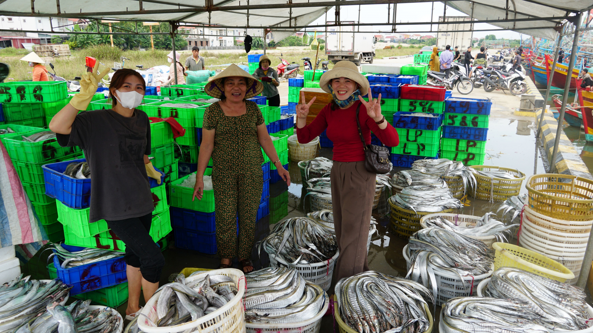 Thương lái tập trung mua cá của ngư dân.
