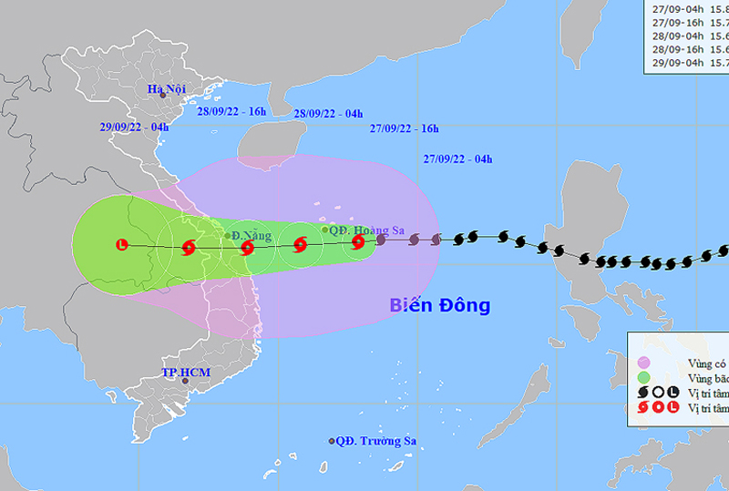 Vị trí và đường đi của cơn bão số 4. Ảnh: NCHMF.