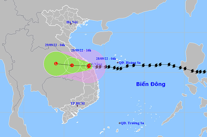 Vị trí và đường đi của cơn bão số 4. Ảnh: NCHMF