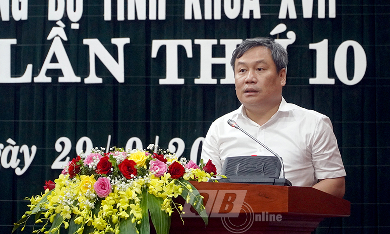 Đồng chí Bí thư Tỉnh ủy Vũ Đại Thắng phát biểu tại hội nghị