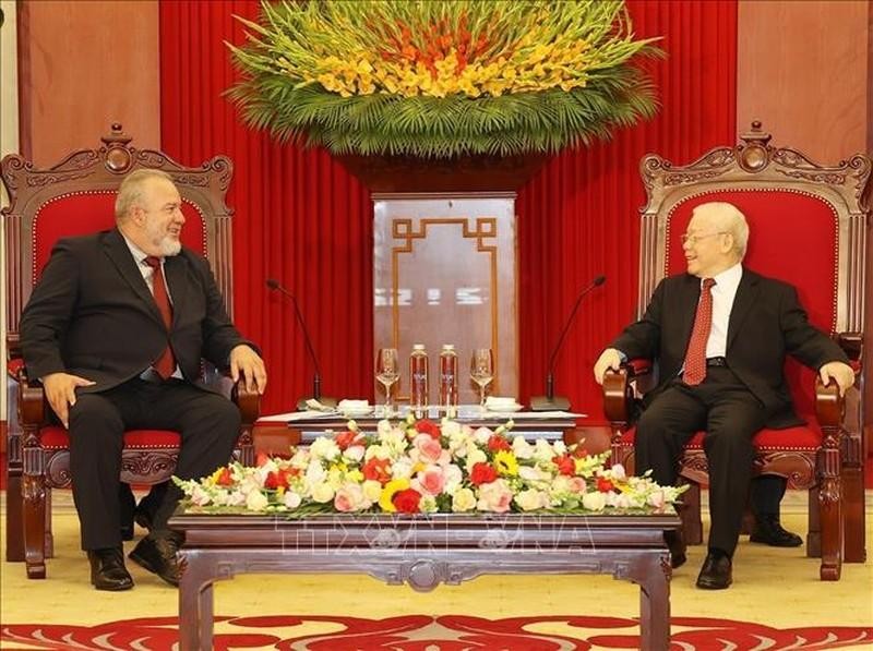 Tổng Bí thư Nguyễn Phú Trọng tiếp Thủ tướng Cuba Manuel Marrero Cruz. (Ảnh: TTXVN)