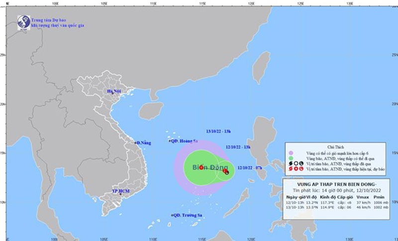 Vùng áp thấp trên Biển Đông. (Nguồn: nchmf.gov.vn)