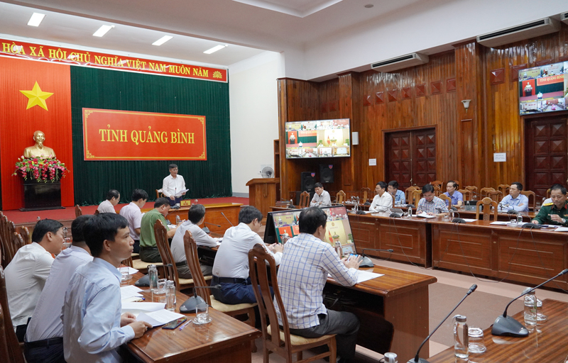 Quang cảnh hội nghị tại điểm cầu tỉnh Quảng Bình.