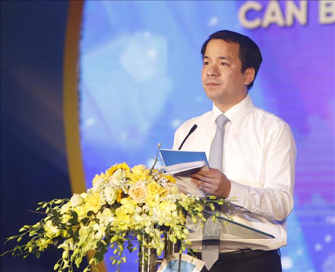 Bí thư Ban Chấp hành Trung ương Đoàn, Chủ nhiệm Ủy ban kiểm tra Trung ương Đoàn TNCS Hồ Chí Minh Ngô Văn Cương phát biểu tại Lễ tuyên dương. Ảnh: Hoàng Hùng/TTXVN