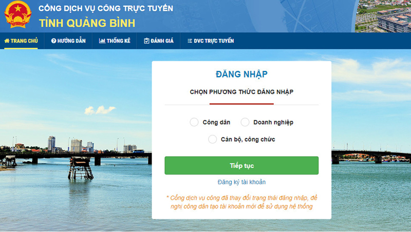 Giao diện Dịch vụ công trực tuyến đối với lĩnh vực đất đai sẵn sàng phục vụ cá nhân, tổ chức trên Cổng dịch vụ công của tỉnh Quảng Bình.