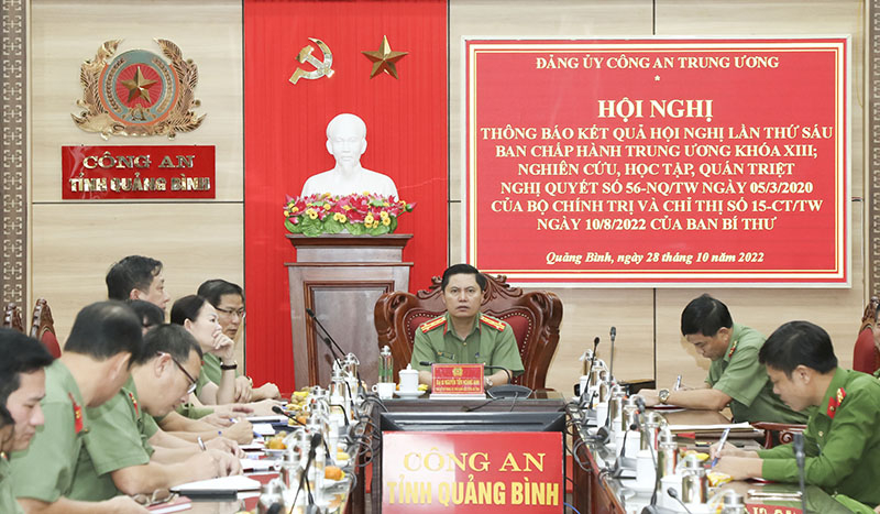 Các đại biểu dự hội nghị tại điểm cầu Công an tỉnh.