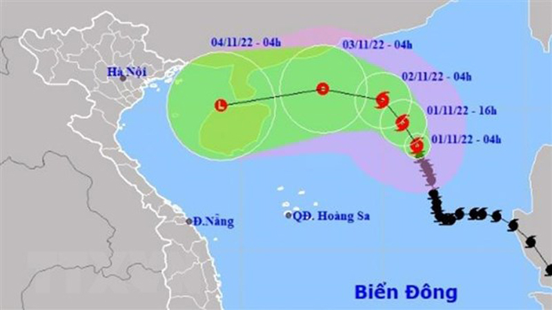Hướng di chuyển của bão số 7. (Ảnh: TTXVN/phát)