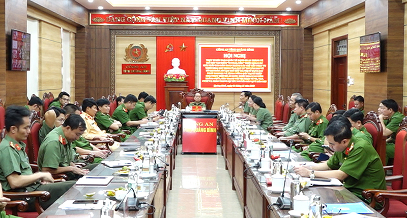 Các đại biểu dự hội nghị tại điểm cầu Công an tỉnh.