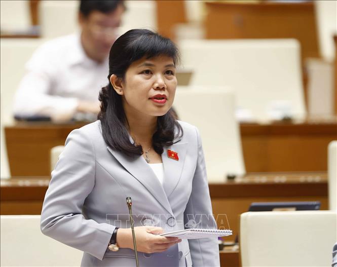Đại biểu Quốc hội tỉnh Quảng Ninh Nguyễn Thị Thu Hà đặt câu hỏi chất vấn. Ảnh: Doãn Tấn/TTXVN