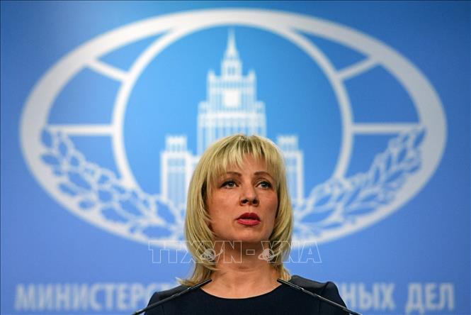 Người phát ngôn Bộ Ngoại giao Nga Maria Zakharova trong cuộc họp báo ở Moskva. Ảnh: AFP/TTXVN