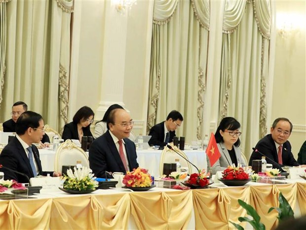 Chủ tịch nước Nguyễn Xuân Phúc phát biểu tại cuộc hội đàm với Thủ tướng Thái Lan Prayut Chan-o-cha. (Ảnh: Thống Nhất/TTXVN)