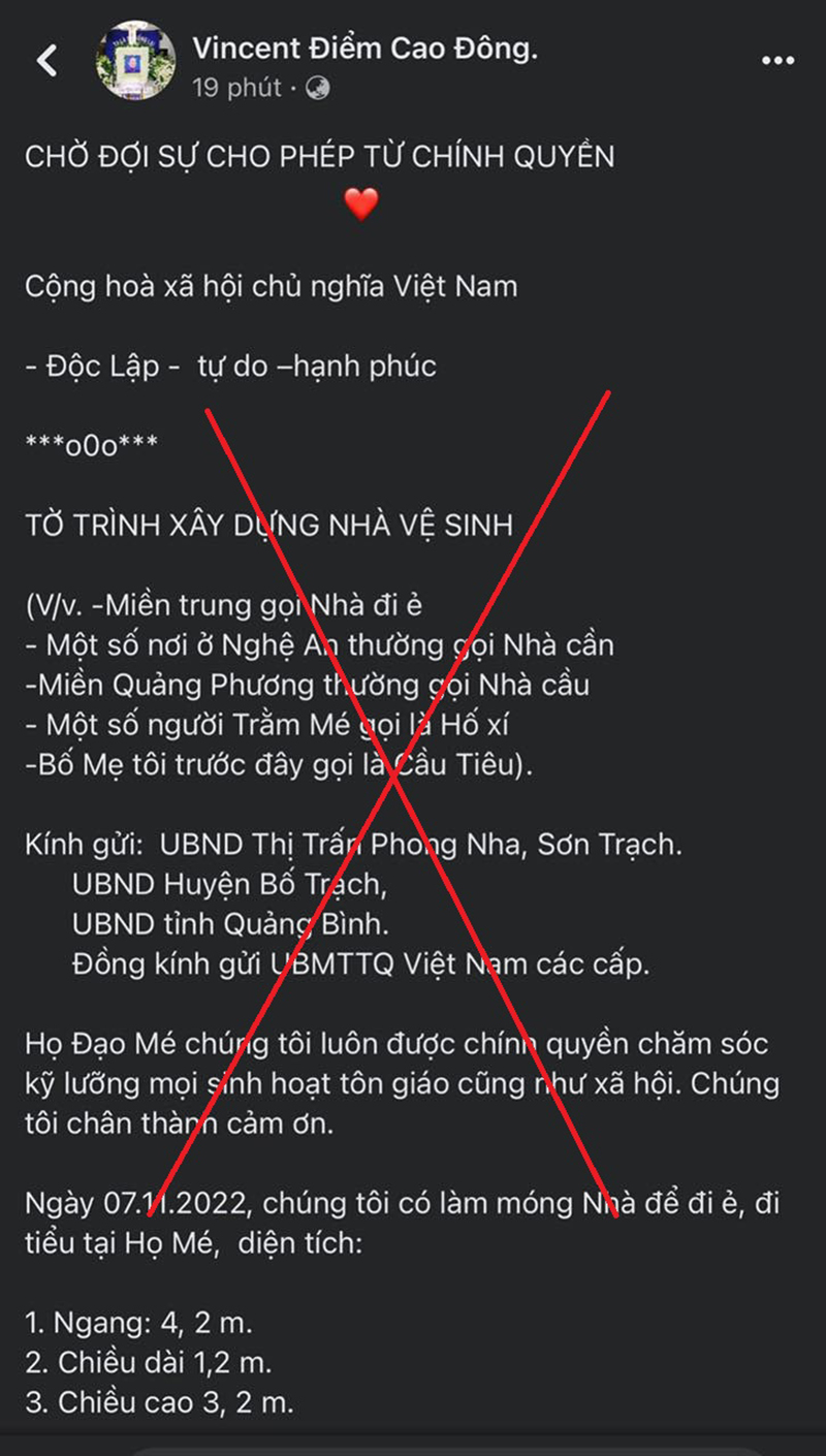 Dòng trạng thái trên tài khoản Facebook “Vincent Điểm Cao Đông” ngày 9/11/2022 của linh mục Cao Dương Đông.