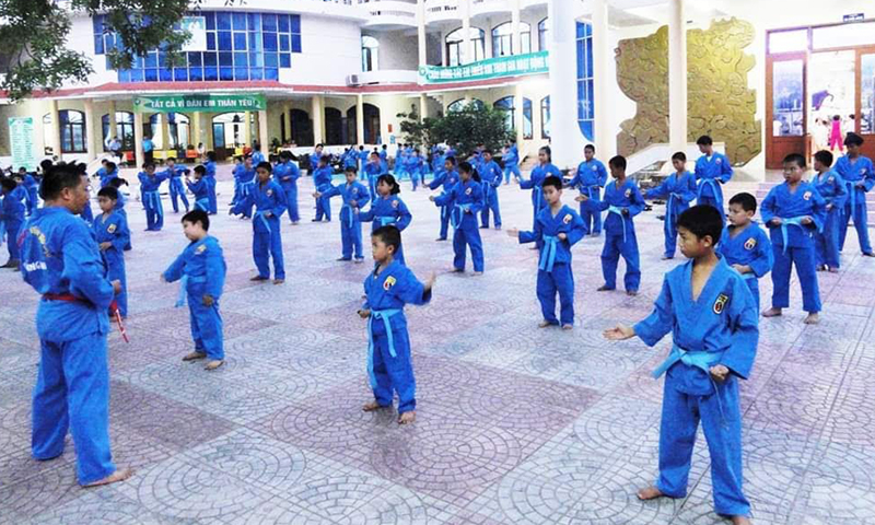  Các võ sinh tập luyện bộ môn Vovinam-Việt võ đạo tại Nhà Thiếu nhi tỉnh.