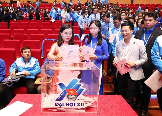 Các đại biểu bầu Ban Chấp hành Trung ương Đoàn khóa XII. (Ảnh: Minh Đức/TTXVN)
