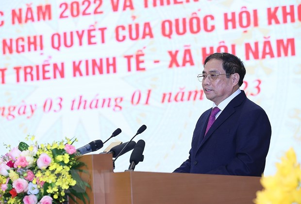Thủ tướng Phạm Minh Chính phát biểu tại hội nghị. (Ảnh: Dương Giang/TTXVN)