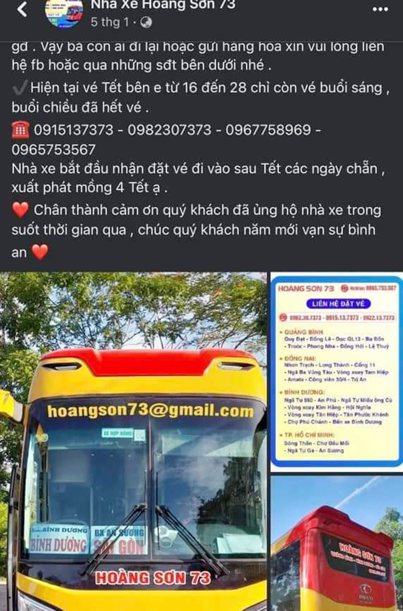 Trước Tết nhà xe Hoàng Sơn đã thông báo rộng rãi việc nhận đặt vé trên mạng xã hội.