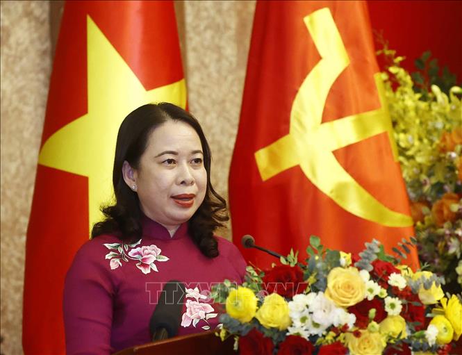 Quyền Chủ tịch nước Võ Thị Ánh Xuân phát biểu. Ảnh: Thống Nhất/TTXVN