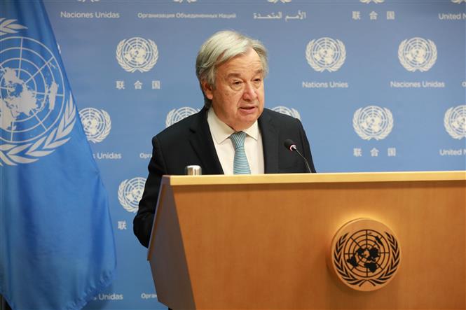 Tổng Thư ký LHQ Antonio Guterres phát biểu tại New York, Mỹ, ngày 8/6/2022. Ảnh: THX/TTXVN