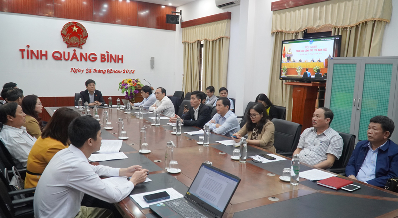 Quang cảnh hội nghị tại điểm cầu Quảng Bình.