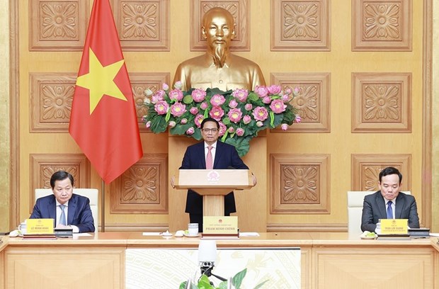 Thủ tướng Phạm Minh Chính giao nhiệm vụ cho Trưởng các cơ quan đại diện của Việt Nam tại nước ngoài. (Ảnh: Dương Giang/TTXVN)