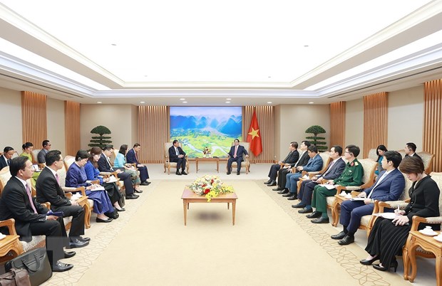 Thủ tướng Phạm Minh Chính tiếp Phó Thủ tướng, Bộ trưởng Ngoại giao và Hợp tác quốc tế Campuchia Prak Sokhonn. (Ảnh: Dương Giang/TTXVN)