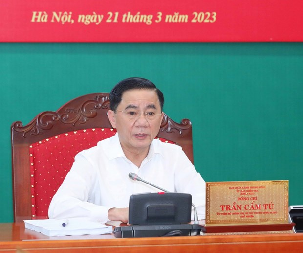 Ông Trần Cẩm Tú, Uỷ viên Bộ Chính trị, Bí thư Trung ương Đảng, Chủ nhiệm Ủy ban Kiểm tra Trung ương chủ trì kỳ họp. (Ảnh: Phương Hoa/TTXVN)