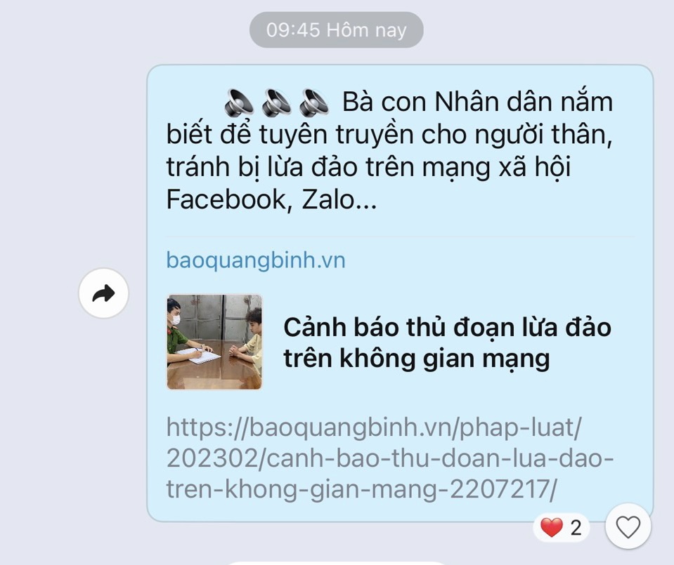  Những nội dung, thông tin được ban công tác mặt trận các KDC cập nhật vào nhóm “Zalo kết nối người dân”.