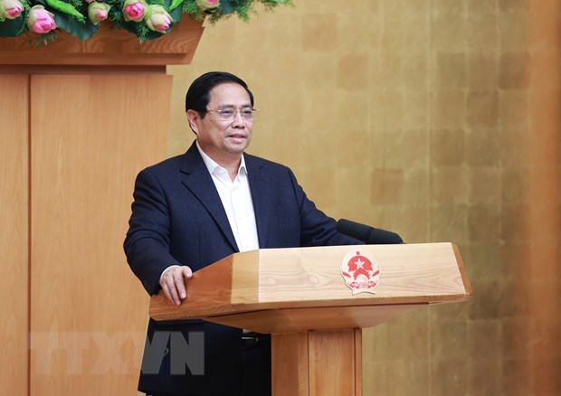 Thủ tướng Phạm Minh Chính kết luận Phiên họp chuyên đề xây dựng pháp luật tháng 3/2023. (Ảnh: Dương Giang/TTXVN)