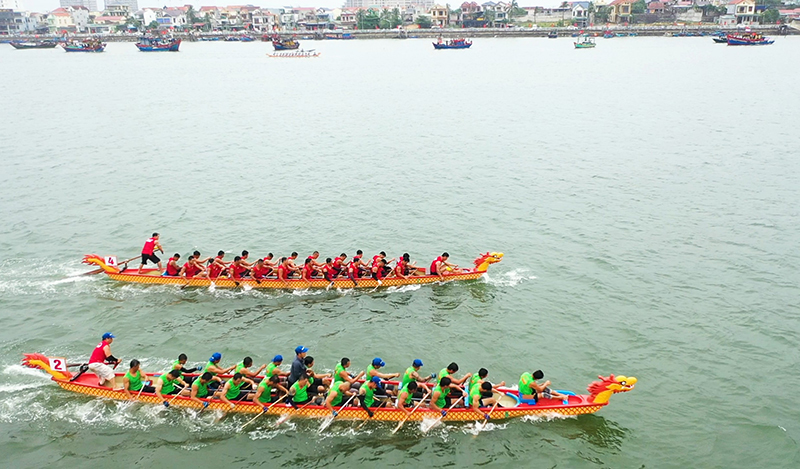 Các đội bơi tranh tài.  