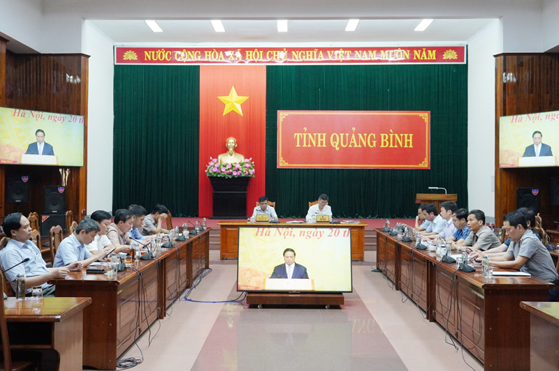 Quang cảnh hội nghị tại điểm cầu tỉnh Quảng Bình.