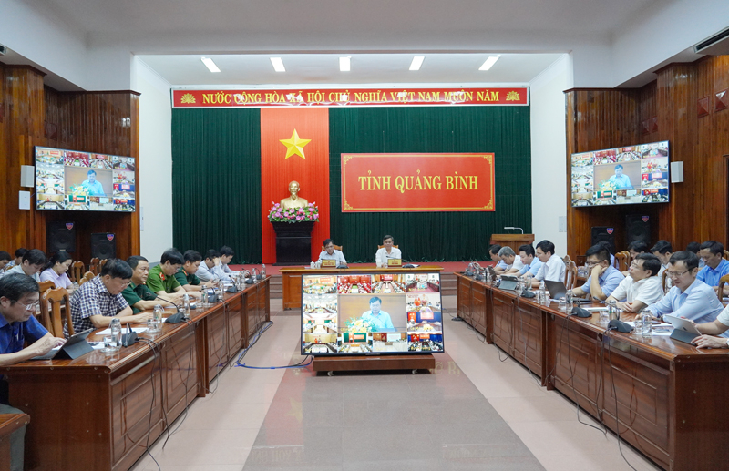 Quang cảnh hội nghị tại điểm cầu tỉnh Quảng Bình.