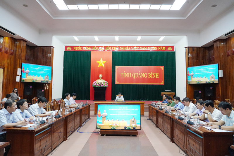 Quang cảnh hội nghị tại điểm cầu tỉnh Quảng Bình.