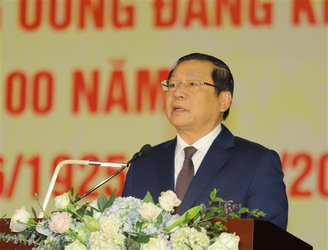 Ủy viên Trung ương Đảng, Phó Trưởng Ban Thường trực Ban Tuyên giáo Trung ương Lại Xuân Môn phát biểu tại Hội nghị. Ảnh: TTXVN phát
