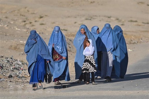Phụ nữ di chuyển trên đường phố tại Ghazni, Afghanistan. (Ảnh: AFP/TTXVN)