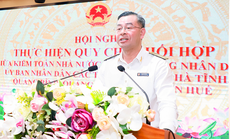 Đồng chí Tổng Kiểm toán Nhà nước Ngô Văn Tuấn phát biểu tại hội nghị