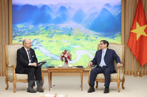Thủ tướng Phạm Minh Chính tiếp Đại sứ Thụy Sĩ tại Việt Nam Thomas Gass. (Ảnh: Dương Giang/TTXVN)