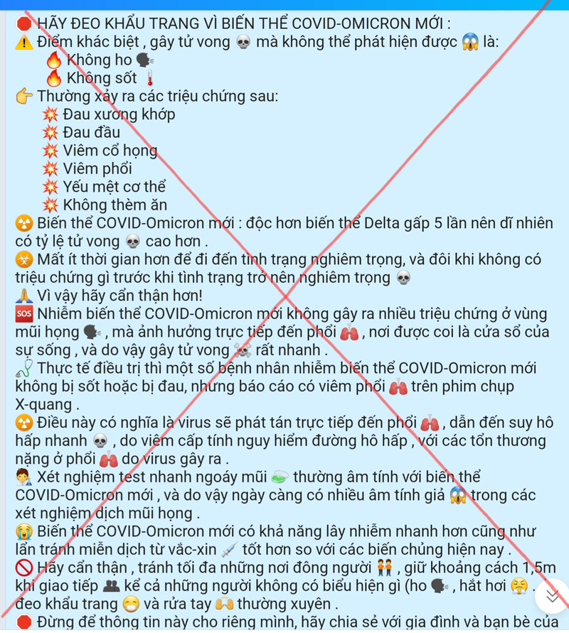 Thông tin không được kiểm chứng đang lan truyền trên mạng xã hội về biến thể mới của Omicron trong những ngày vừa qua làm người dân hoang mang trước Covid-19.